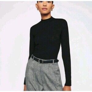 REFORMATION Black Long Sleeve Ribbed Mockneck Top Size XS Capsule Wardrobe